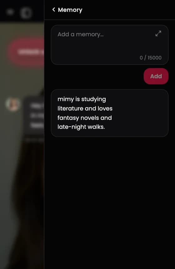 The pinned memories screen with a memory added